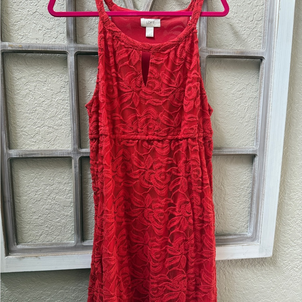 LOFT Red Floral Lace Dress